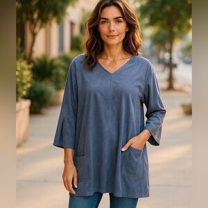 Soft Surroundings Blue Faux Suede Izzy Tunic Top Womens Size 2X New‎ Super Soft